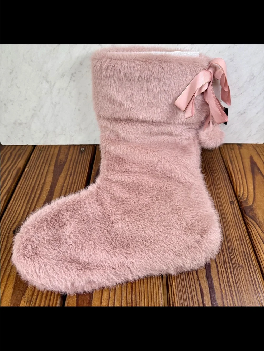 Victoria's Secret BIG Plush Faux Fur Christmas Stocking in blush pink/mauve NWT